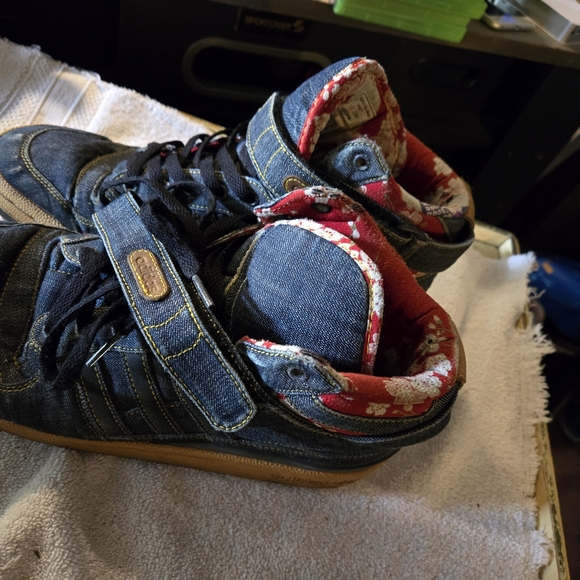 Adidas Denim High-Top Sneakers with Floral Lining - Picture 1 of 2